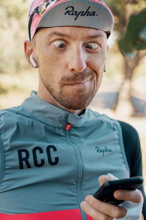 Cyclist with funny face